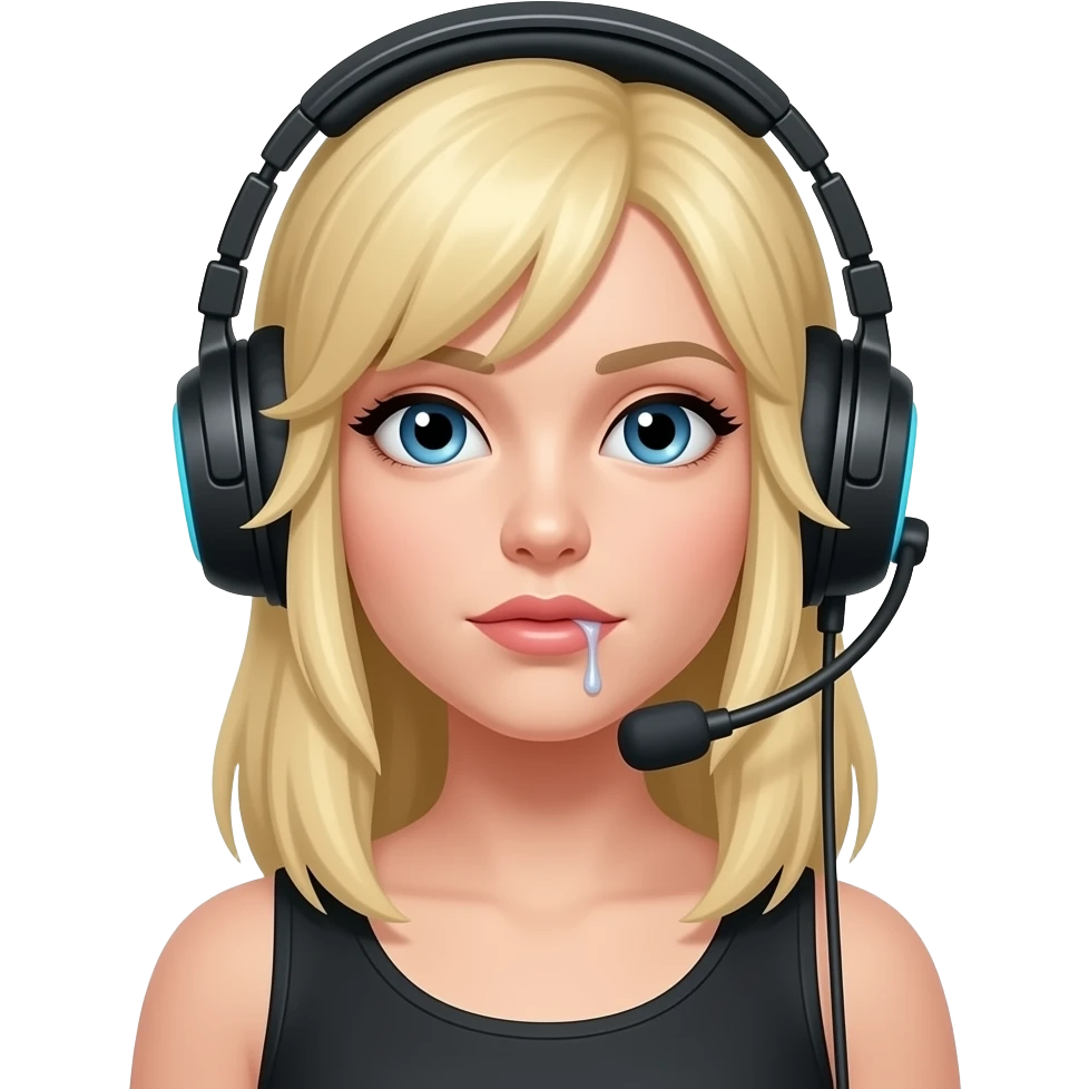 femme blonde, bave, casque jeux emoji