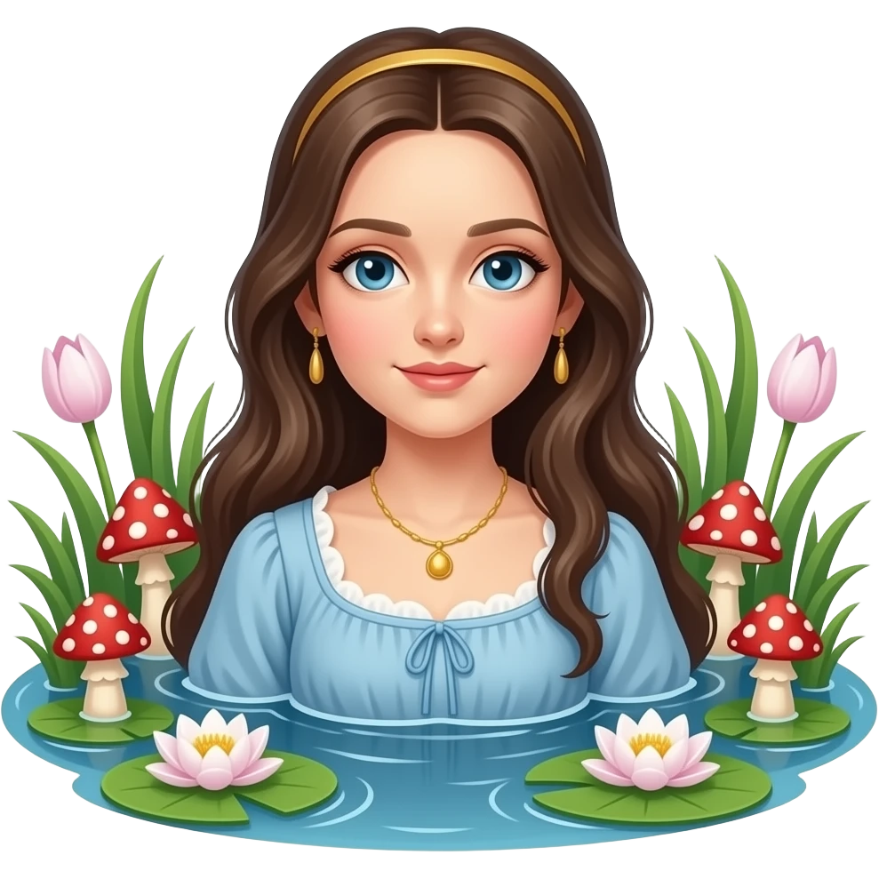 Ophelia lies in the water wrapped in toadstool and water lily - a scene from the original painting by John Everett Miles emoji