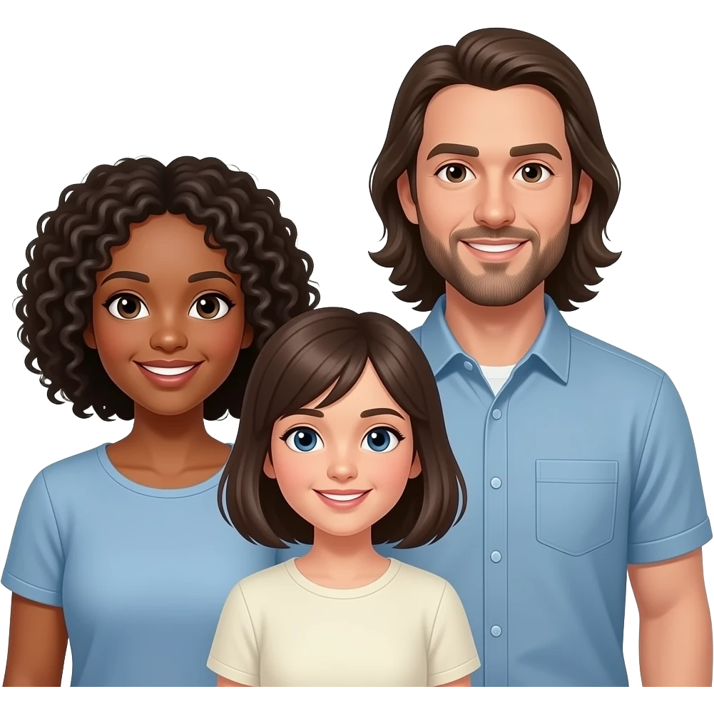 Mama mit locken, Papa mit Glatze & Mittelkurse Bart  erwachsene Sohn langen Haaren  und erwachsene Tochter Haaren bis zum Schultern emoji