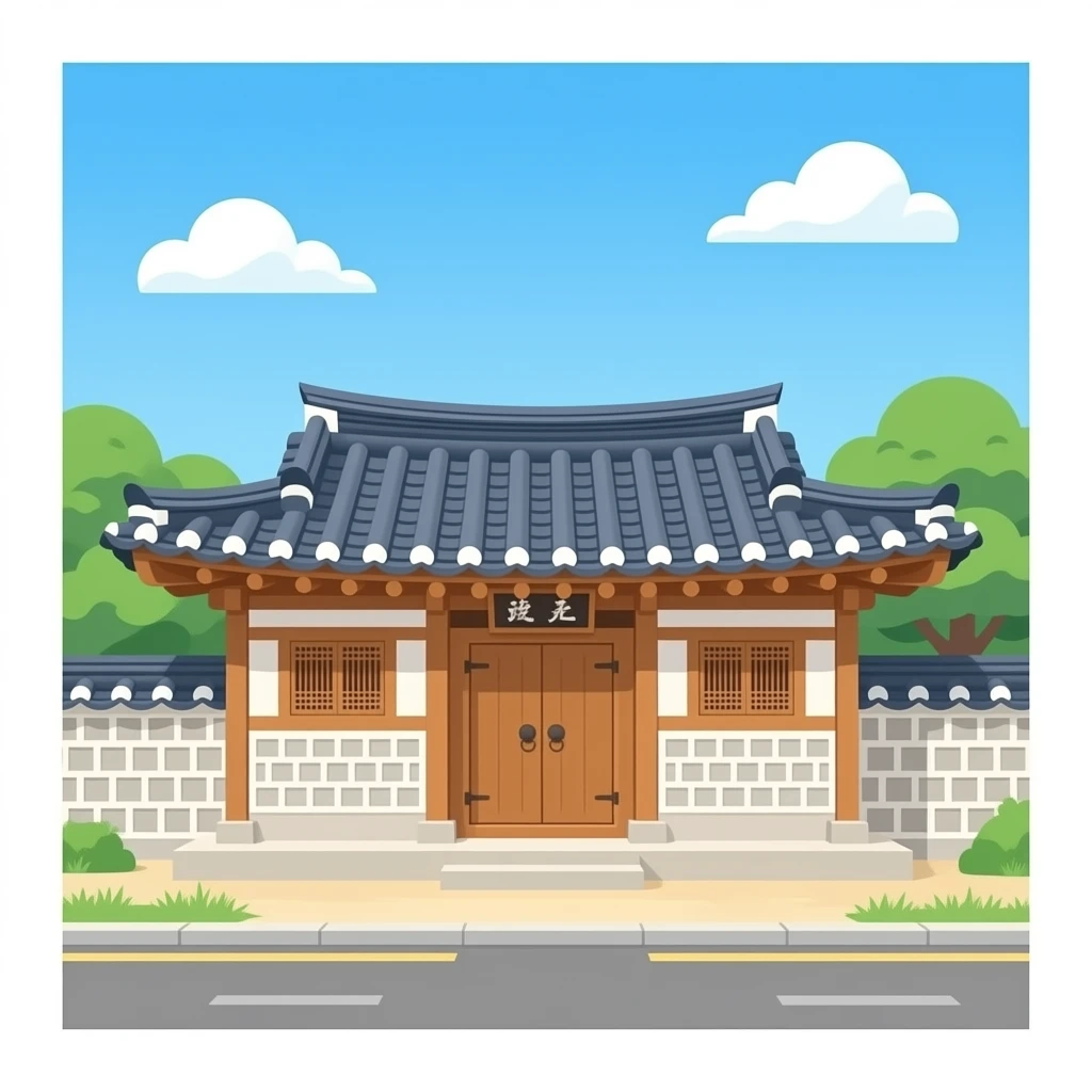 korean traditional house without sky and grass, with a street emoji