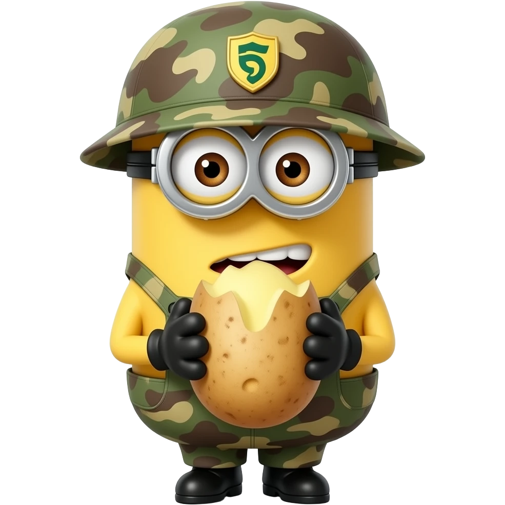 Minion in army uniform Peeling potato's emoji