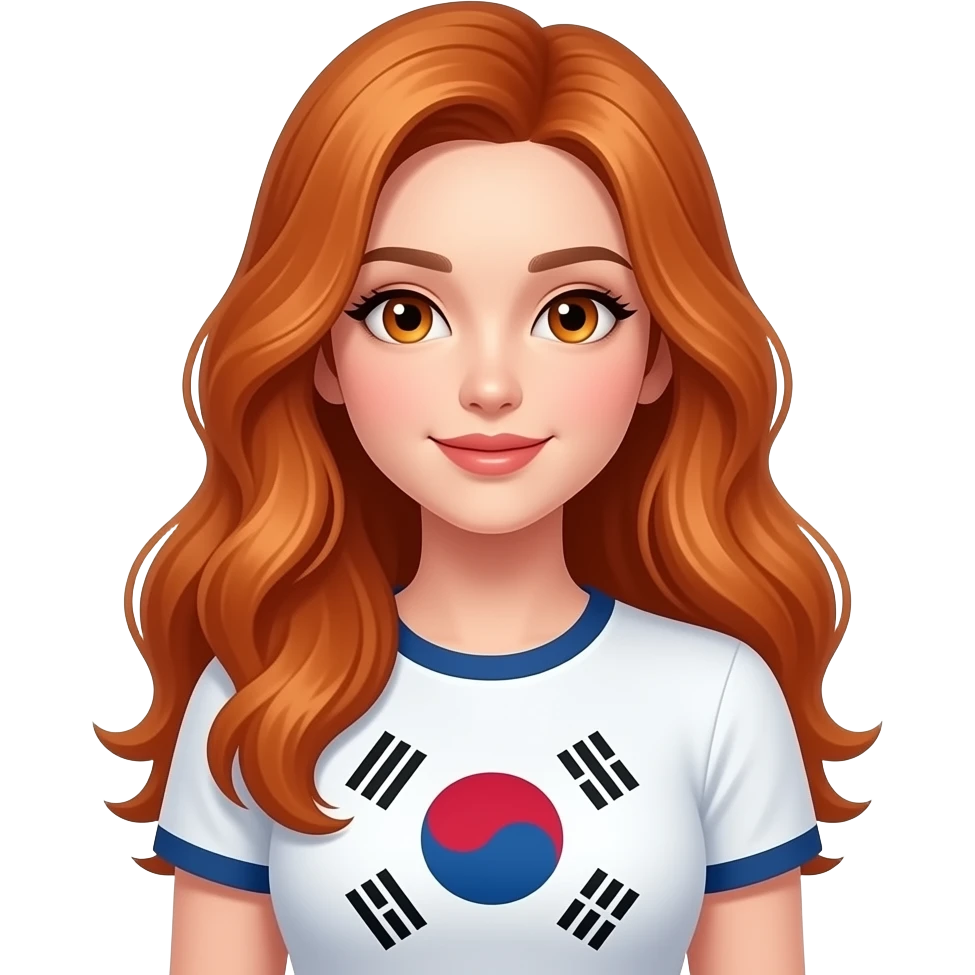 sexy girl with long ginger hair and ginger eyes a top with LOVE KOREA written on it emoji