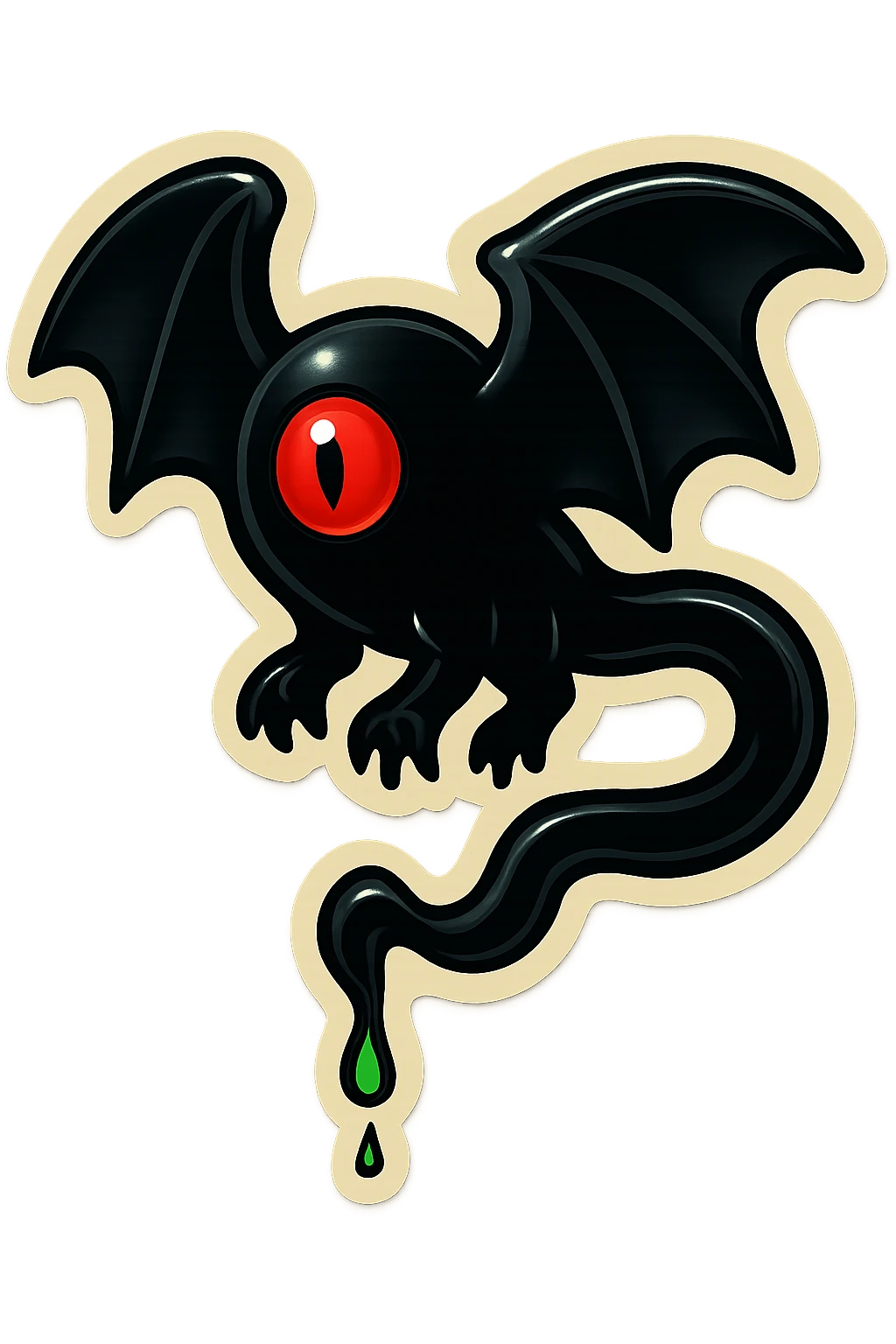 an all black reptilian bat-like creature. One cyclopian red eye in its face. no visible mouth or ears. 2 hind legs with claws. has a long tale with a stinger that drips green poison. no ears. no horns emoji