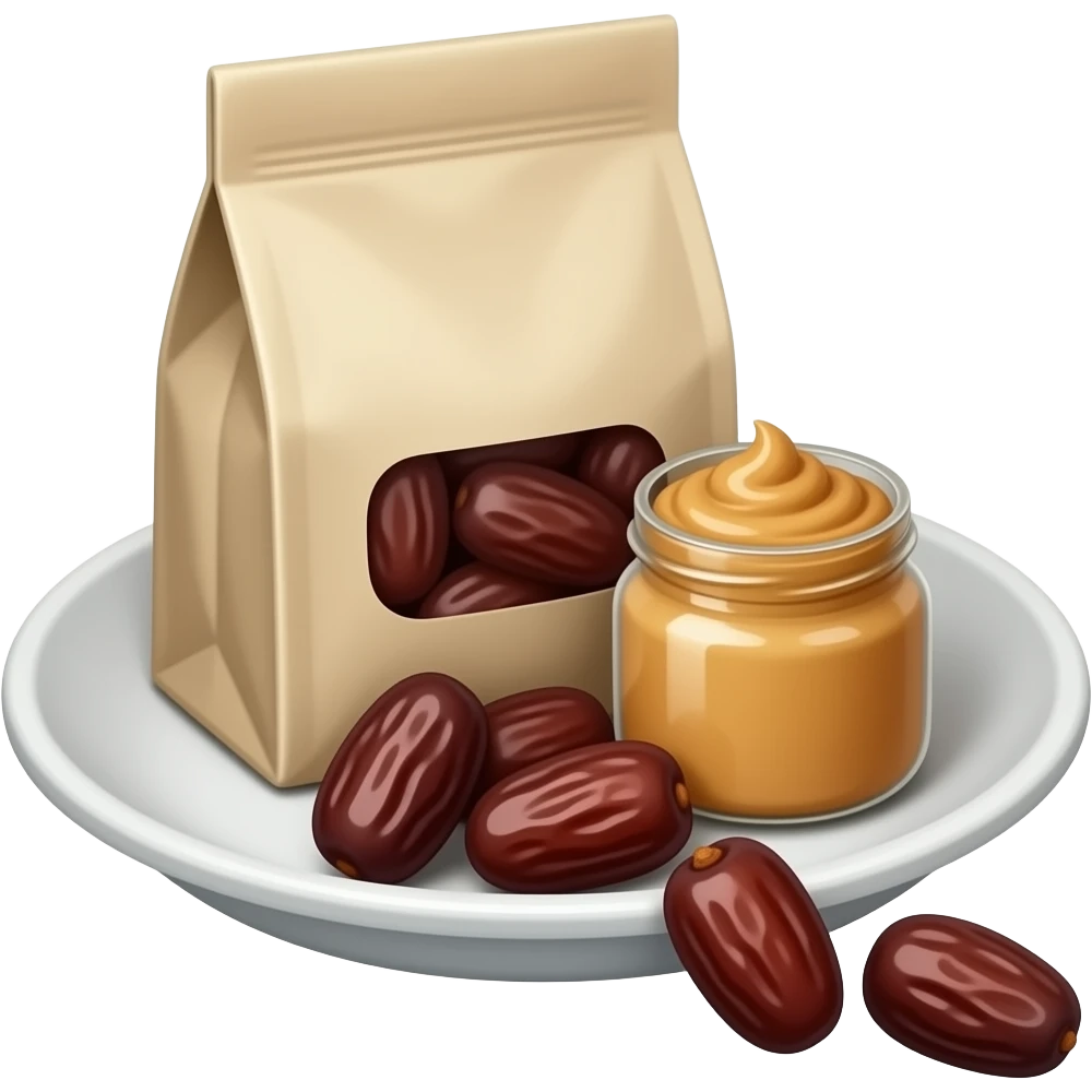 plate with pack of dates with peanut butter emoji