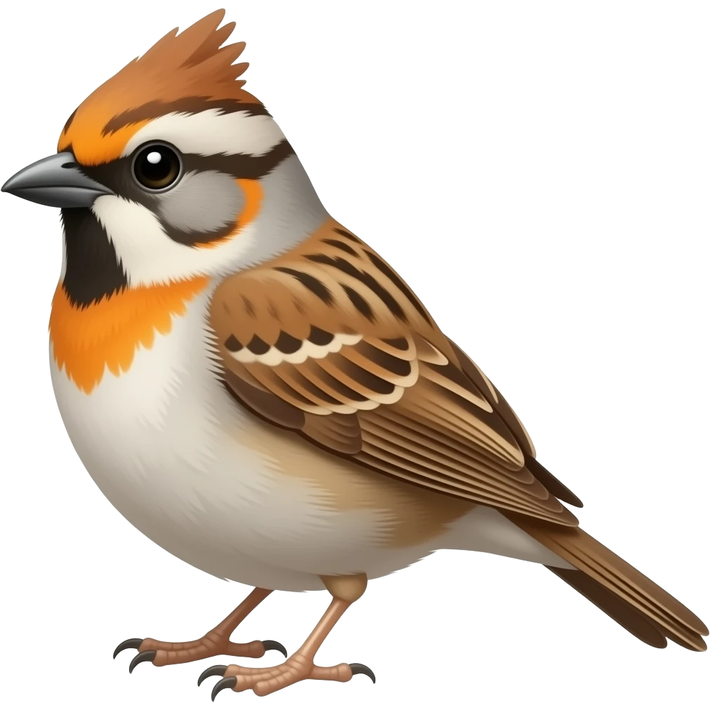un gorrion en su cuello que tenga naranga y que tenga una minni cresta y el cuerpo marron emoji