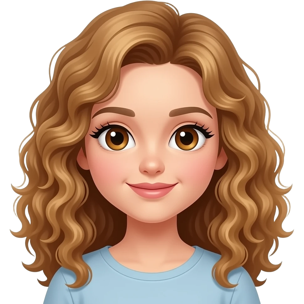 Clean Girl, gold brown curls, hazelnut Eyes, cute girly lashes, IOS 18 Style emoji