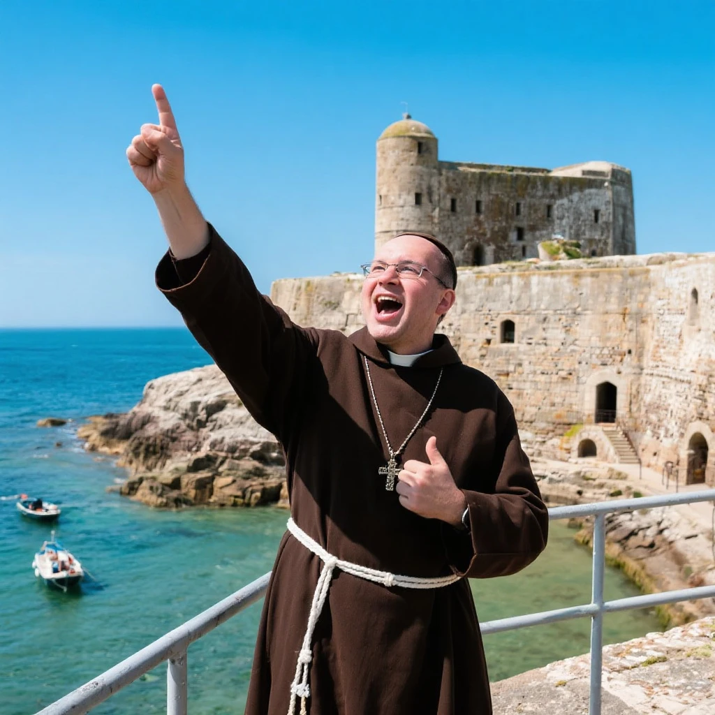 Père fouras  de fort boyard qui cri bienvenue au fort boyard  emoji