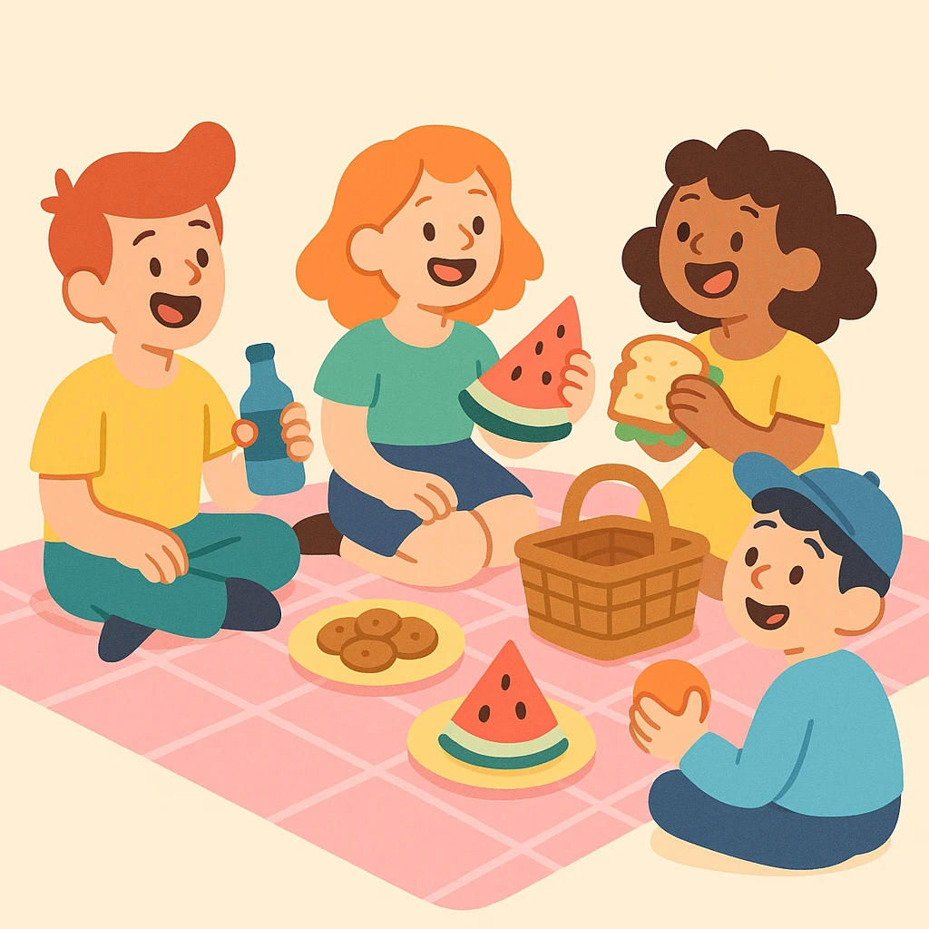 cute pink picnic mat, pastel toon style, cheerful and playful, minimal background emoji