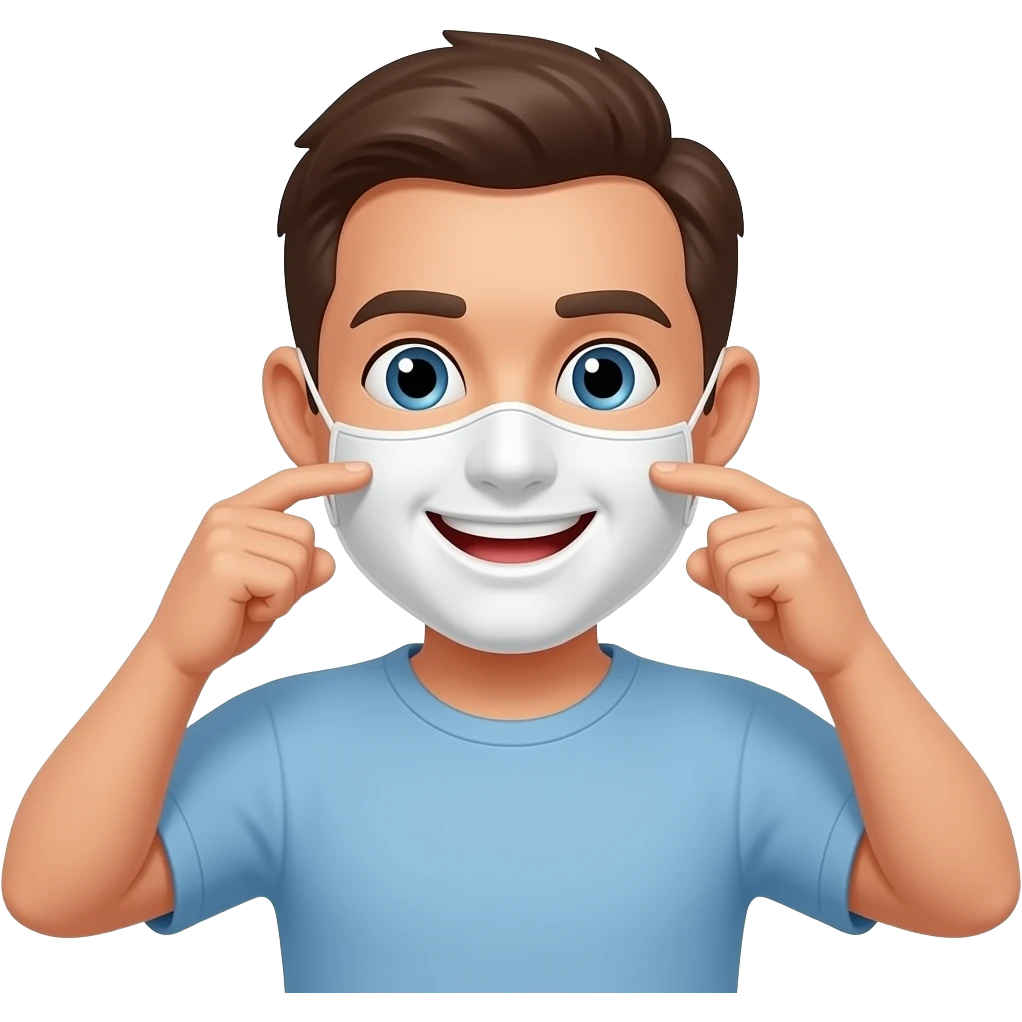 man taking off a mask the mask is fully white and just has a smiley face on it emoji