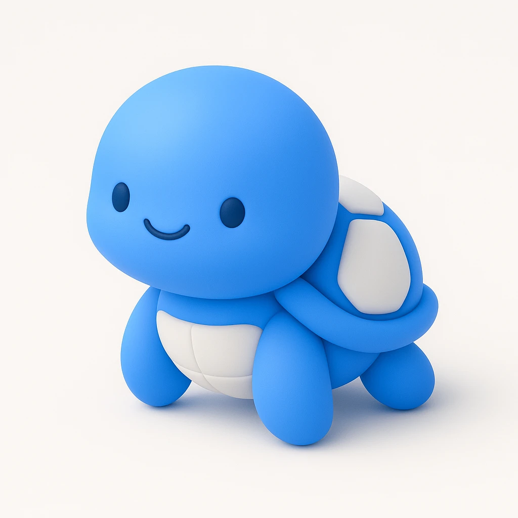chibi-style 3D turtle with a round face and tiny paws emoji