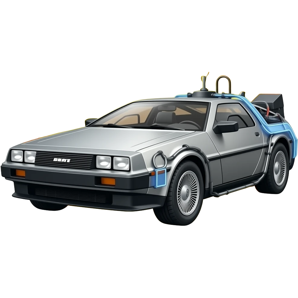 A DeLorean car followed by flames emoji