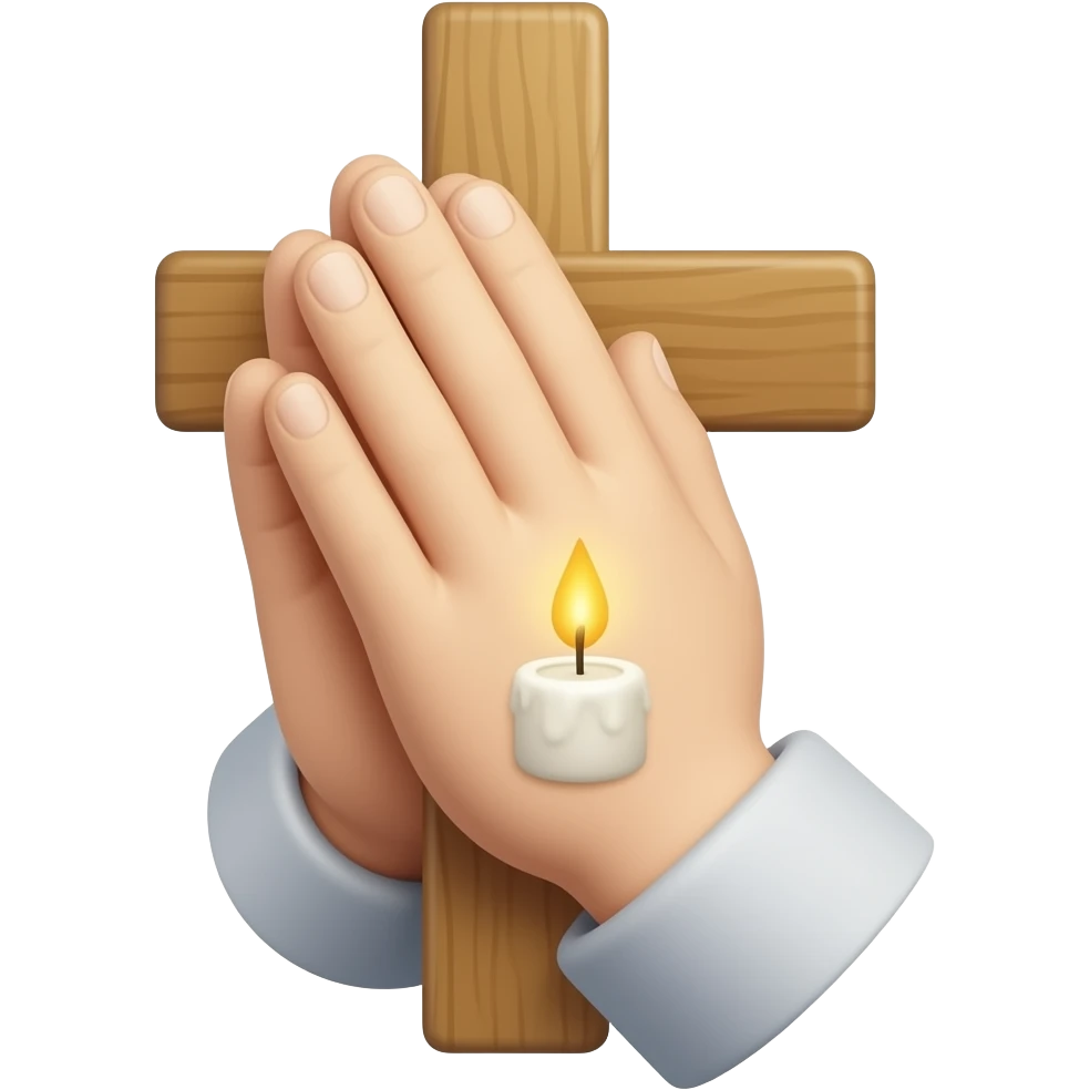 крест и маленькая свеча/руки, сложенные в молитве emoji