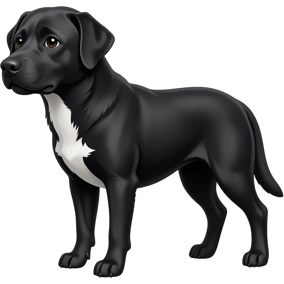 black labrador type dog with a white chest longer legs and pointier nose emoji