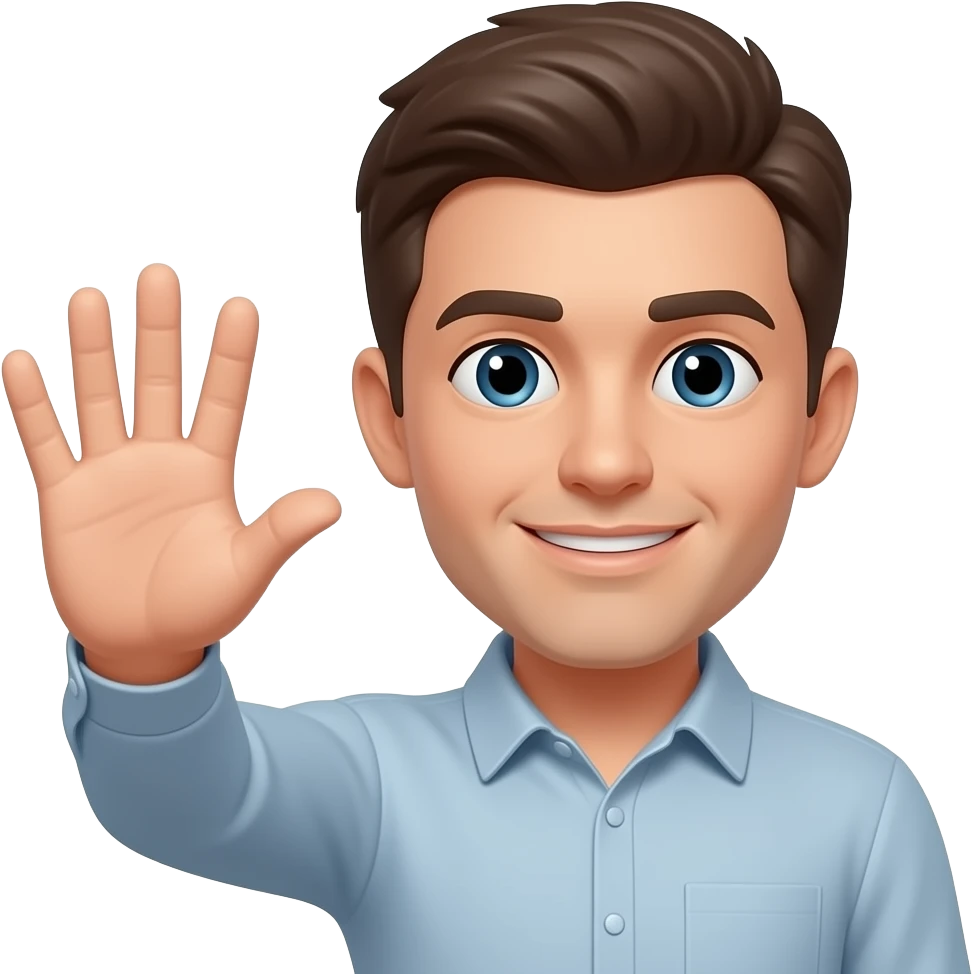 Emoji face holding up one hand in a 'W' shape. Only three middle fingers up. Thumb and pinky tucked in. emoji