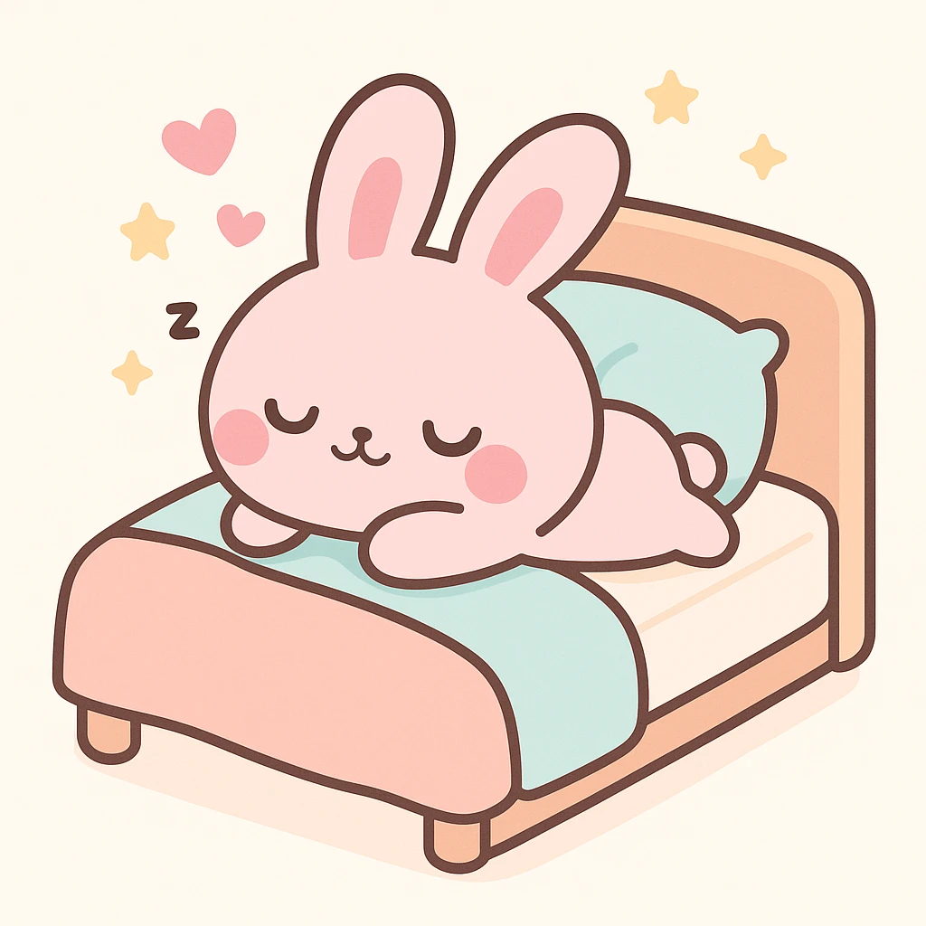 pink bunny sleeping on pillow and bed emoji