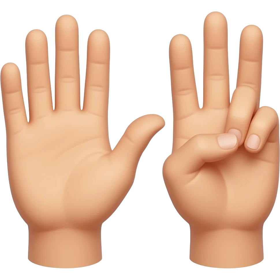 la mais gauche avec les 3 doigts ouvert en partant du pouces et la mains droite aussi emoji