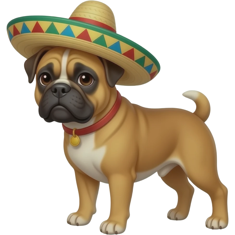 Pug boxer with mexican hat emoji