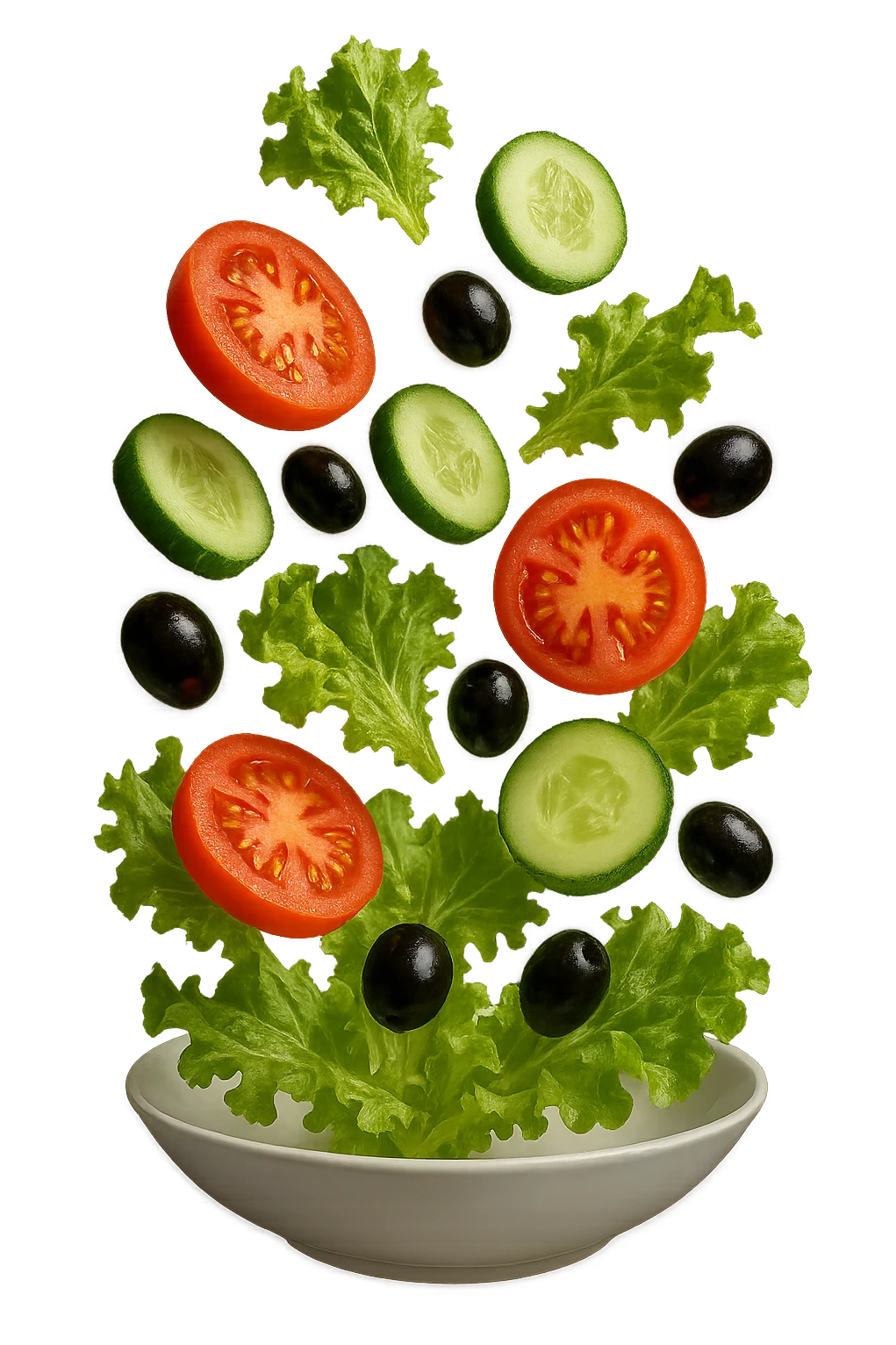 INSALATA FLUTTUA IN ARIA, iperrealistico 4k emoji