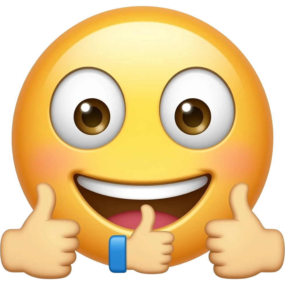 Make a smiling emoji with two thumbs up on the side and on in the middle emoji