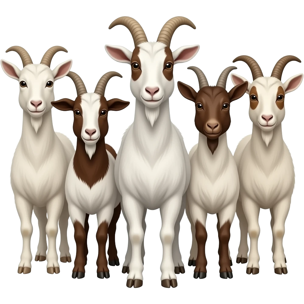 Hazme siete cabras de colores blancos y marrones. Tienen que estar las siete juntas. emoji