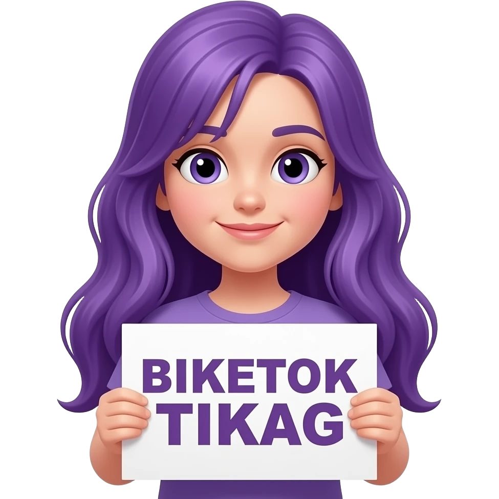 girl with long purple hair with a BIKETOK TIKTAG sign emoji