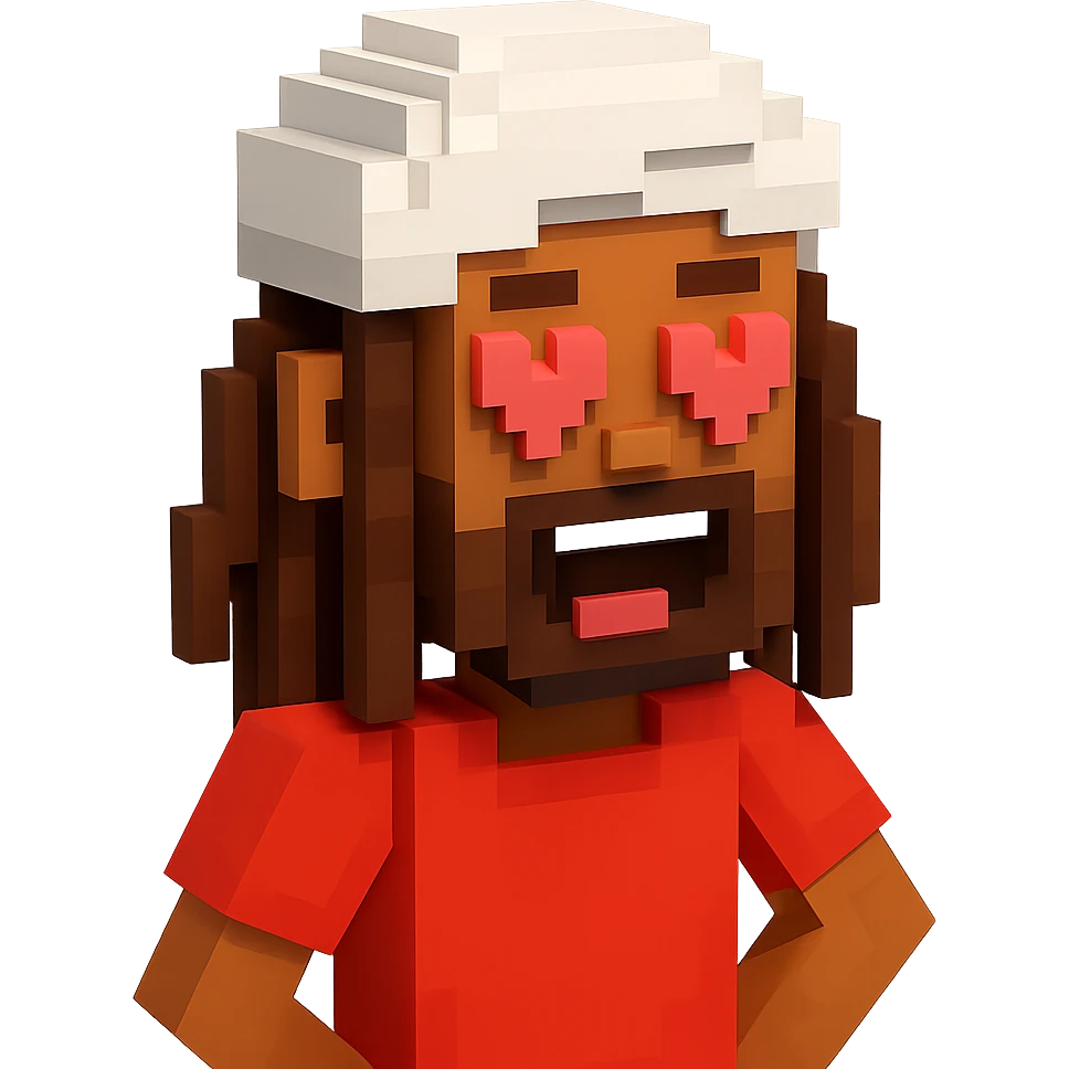 Brownskin man with long brown dreadlocks 
red t-shirt 
white turban 
expression is in love 
his eyes mouth open  emoji