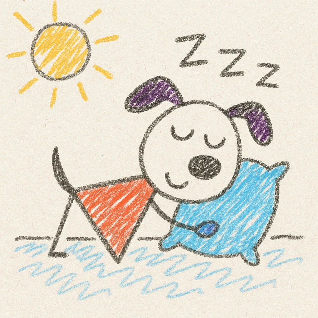 a dog snoring with a little pillow, cozy illustration style emoji