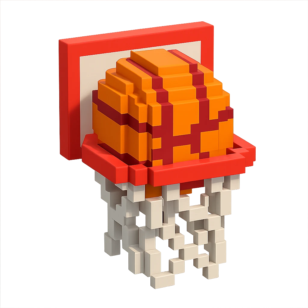 Voxel-style basketball in a net, no background, variation 3. emoji