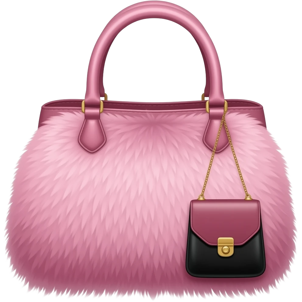 Pink purse with pink fur with a black mini purse attached emoji