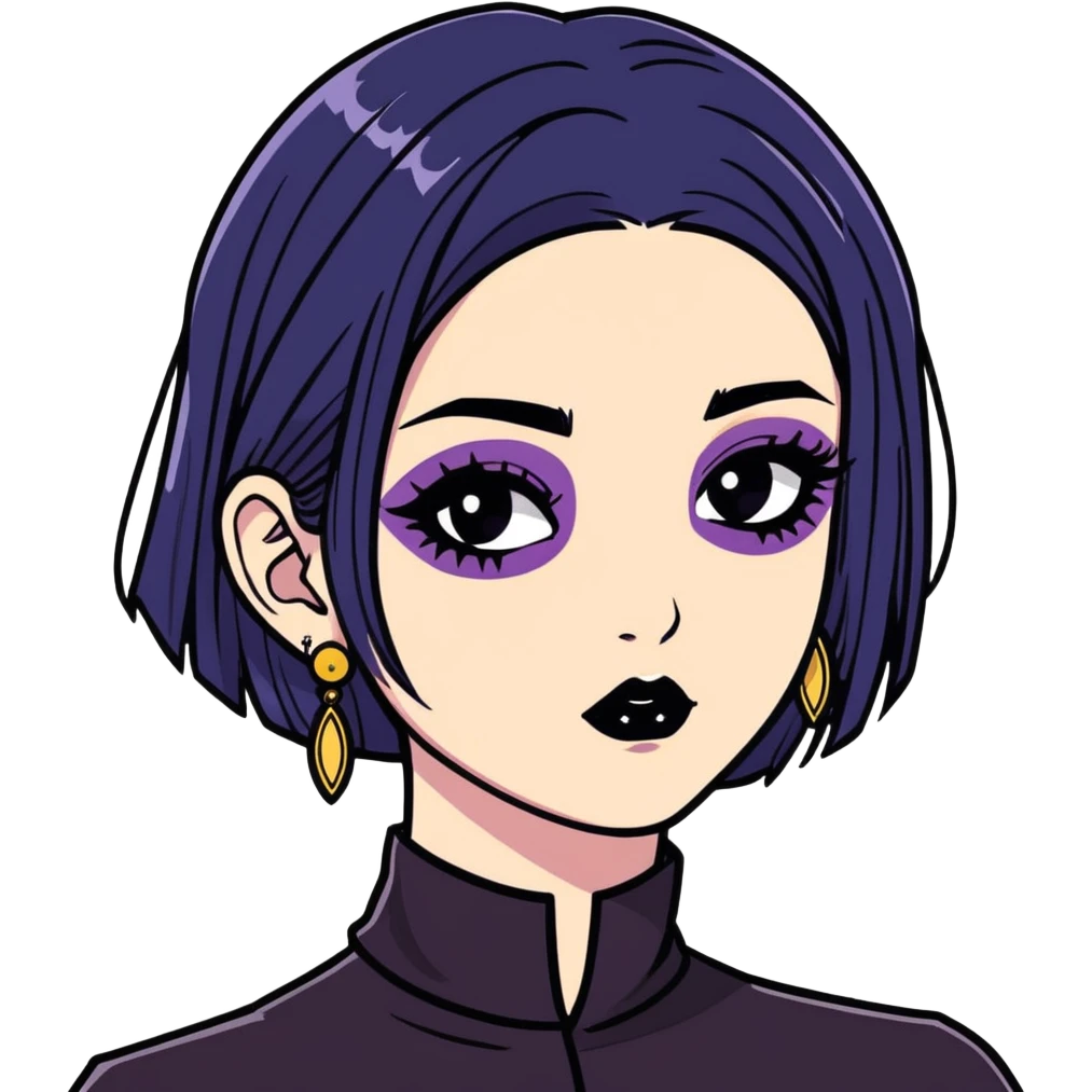 black haired girl with earrings and goth makeup emoji