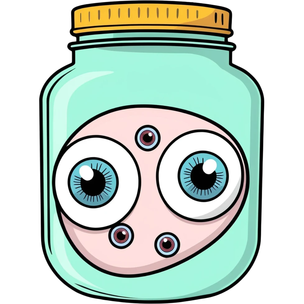 jar full of realistic human eyeballs, optic nerve still attached
 emoji