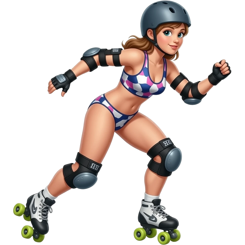 Rollerderby player with panty on the helmet. And in skate style. Like cool and hip not chic. And more in action emoji