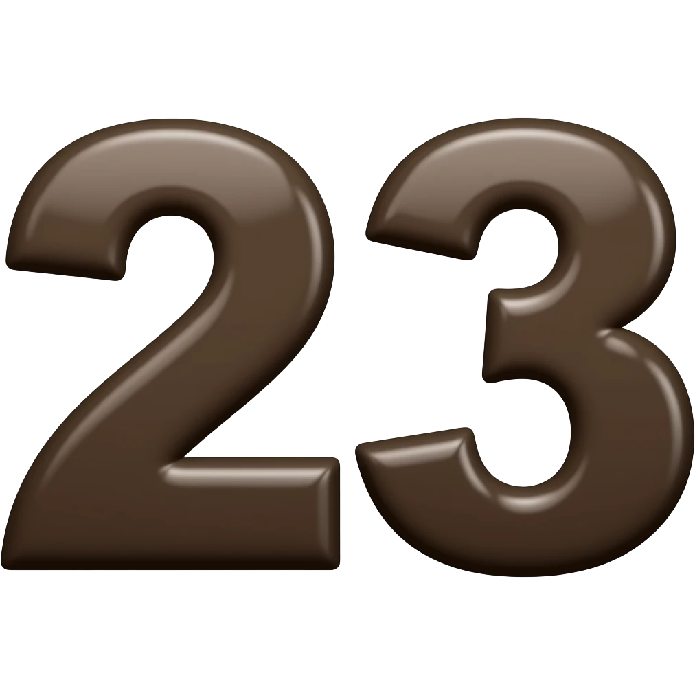 Create an emoji of the number 23 in a shiny dark brown tone and make the number very thick emoji