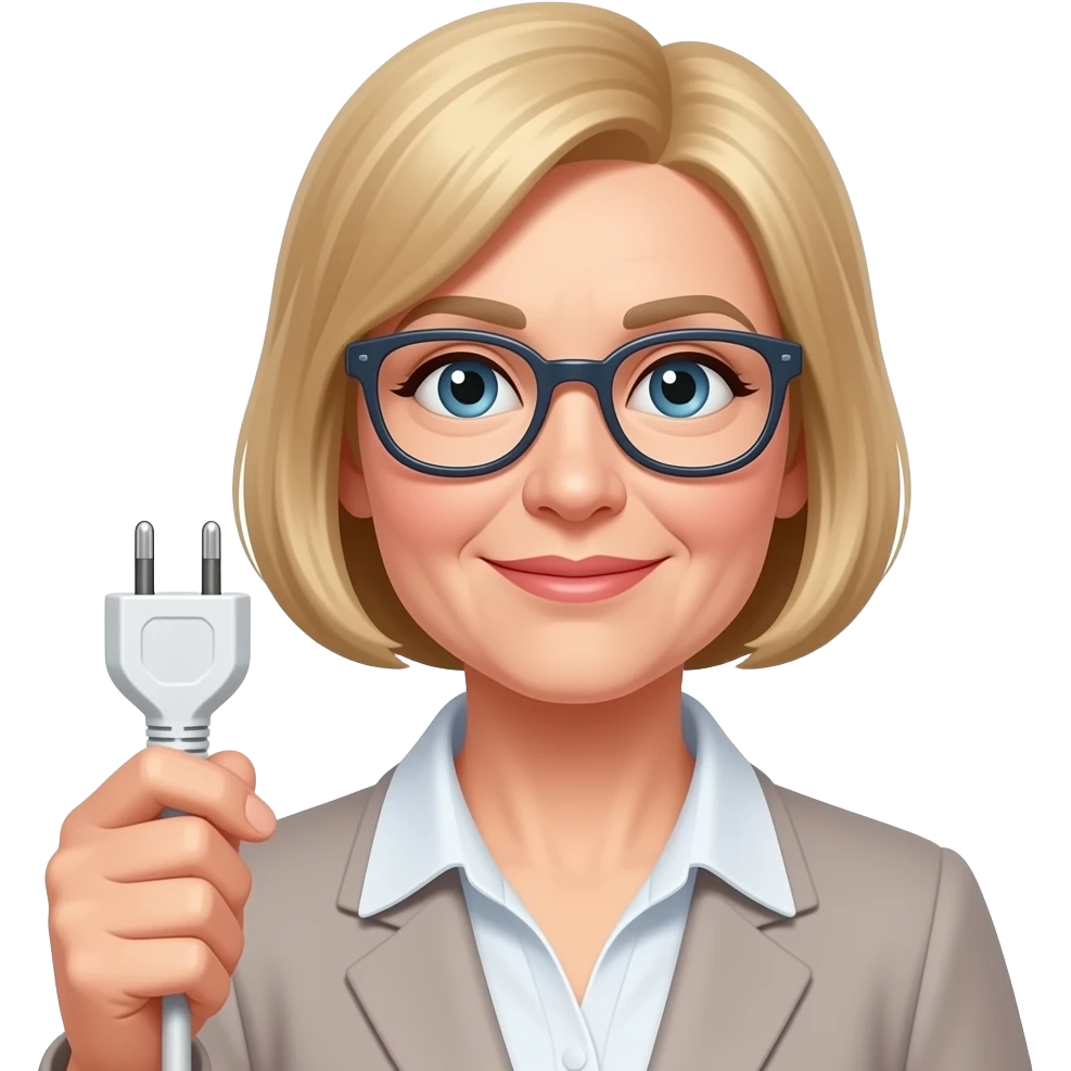 Frau 55, blond, brille , zeigt plug emoji
