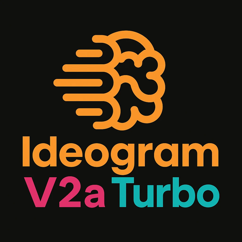 make a non gradient solid but colorful text of "Ideogram V2a Turbo", black background, add this logo too,  emoji