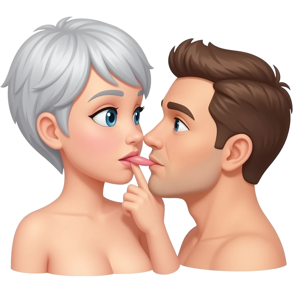 Nude woman full body with short grey hairs, pussy sucked by man emoji