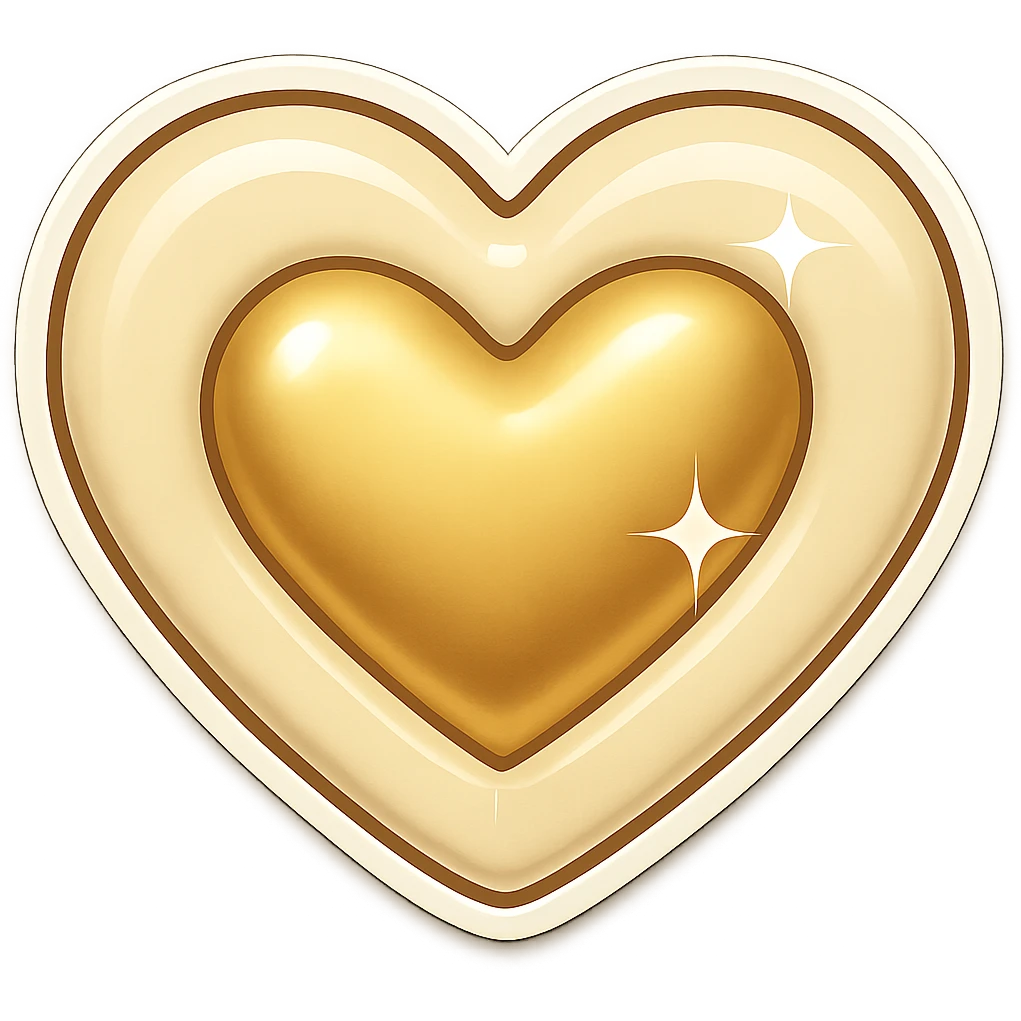 Add a sparkle effect to the cream and gold heart emoji, keep it elegant and simple, no text, transparent background. emoji