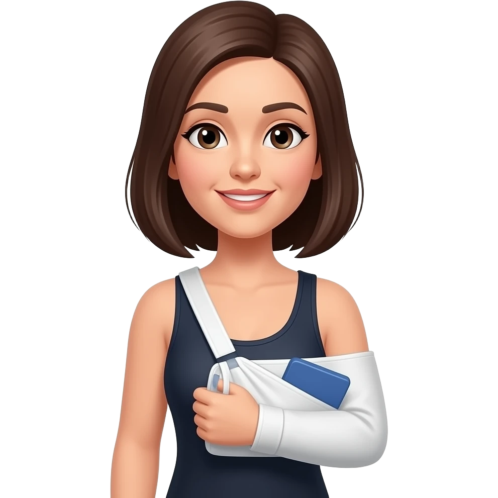 Woman wearing sling on right arm emoji