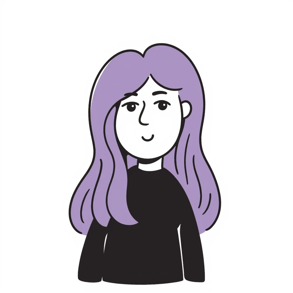 character with long purple hair, hand-drawn doodle style emoji