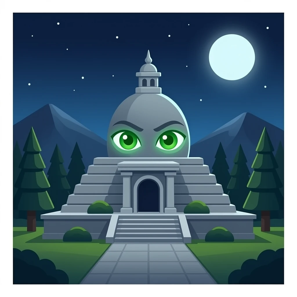 Temple emoji with glowing green eyes emoji