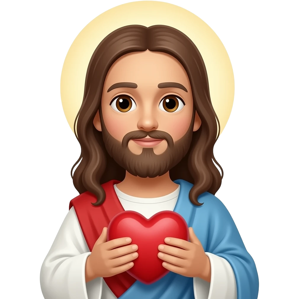 Brown Jesus holding a red heart emoji