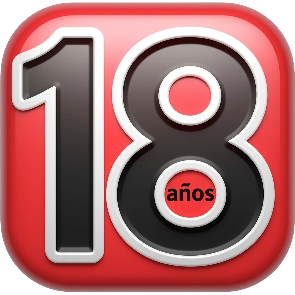 Emoji “+18 años”, minimalista, moderno, número destacado, “años” pequeño al lado, colores rojo y negro, fondo simple. emoji