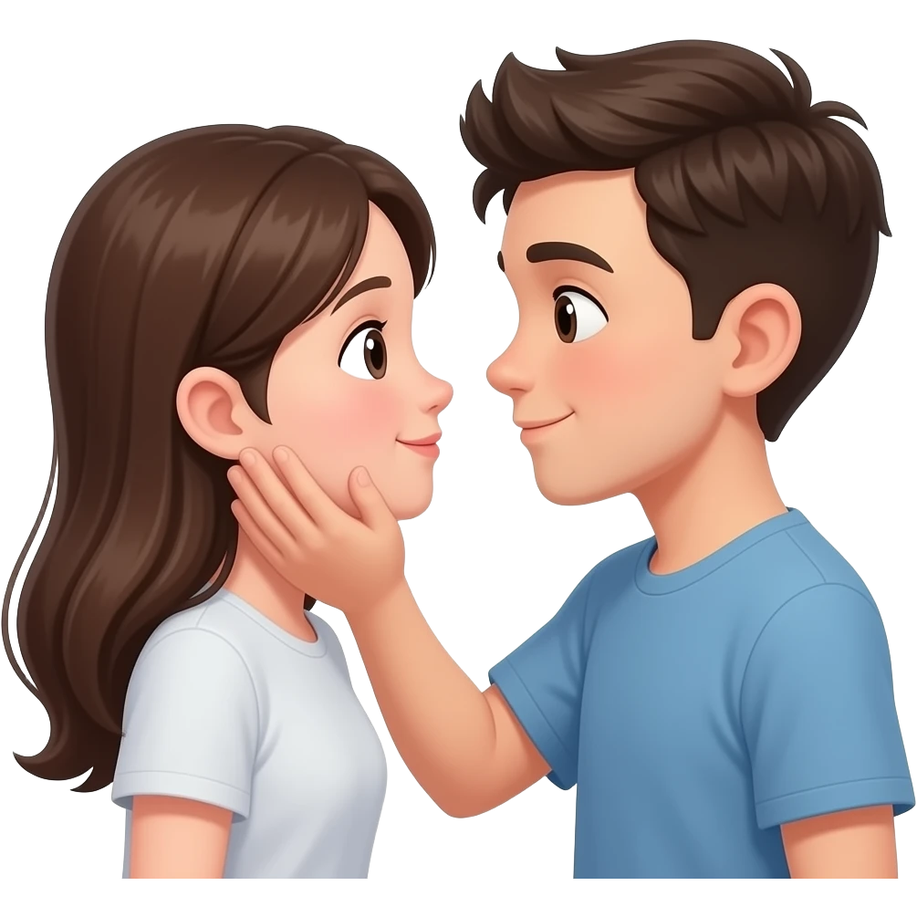 Boy lifting a girls face lightly and sweetly...in lovable manner...i said he lifting her face with his right right.. emoji