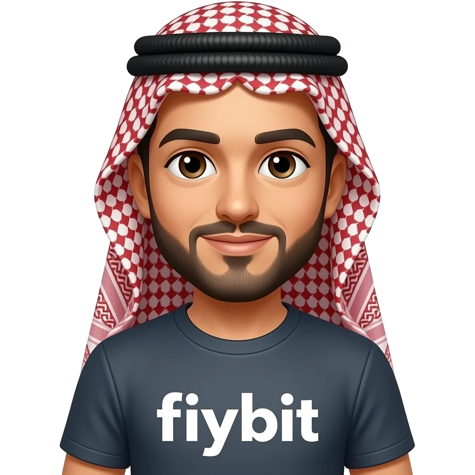 Hazme un emoji de un árabe que tenga una camisa que diga fiybit emoji