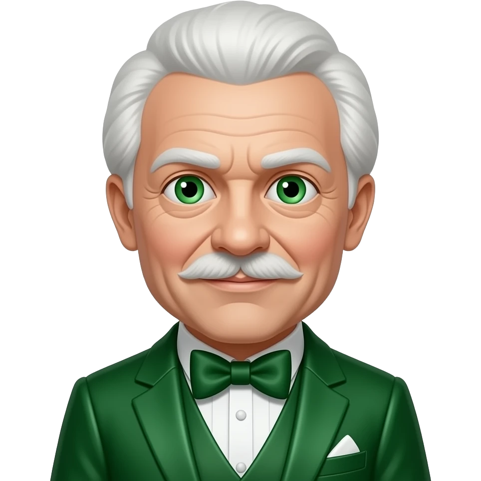 The Wizard from The Wonderful Wizard of Oz with green eyes, white hair and mustache, dark green metallic suit with bow tie emoji
