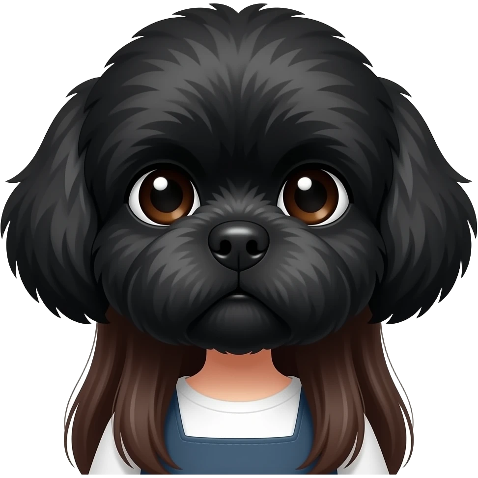long black hair korean girl with black colored shih tzu emoji