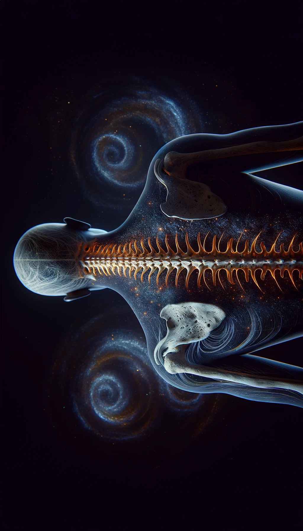corpo umano anatomico di spalle e fisico storto, spina dorsale in evidenza, dolore alla schiena su un lato, iperrealistico 4k emoji
