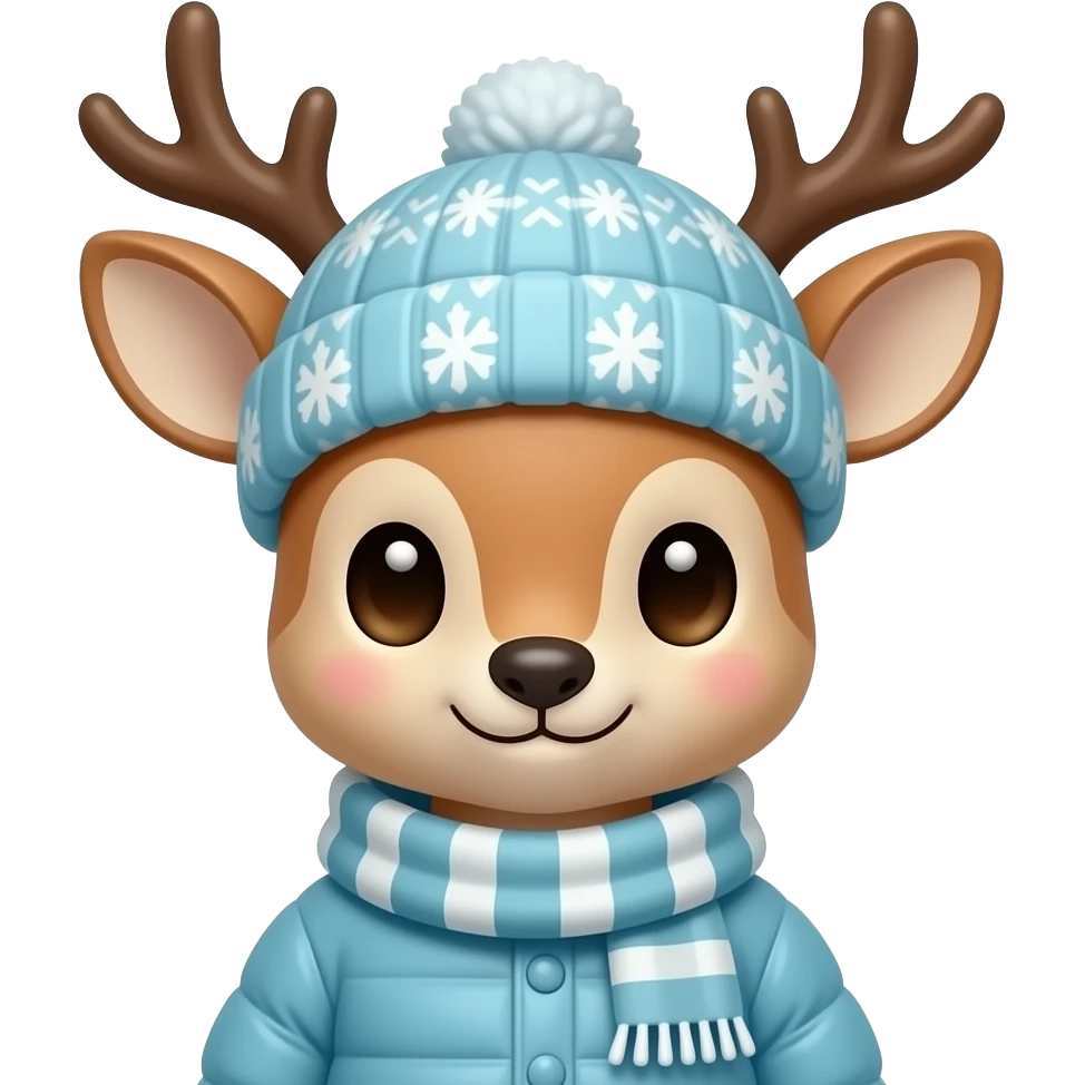 cute  Deer wearing Winter cloth , cap, closeup bust size emoji
