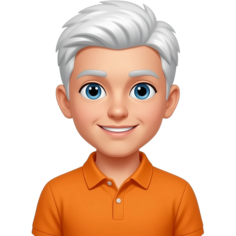 white boy with white hair and orange polo emoji