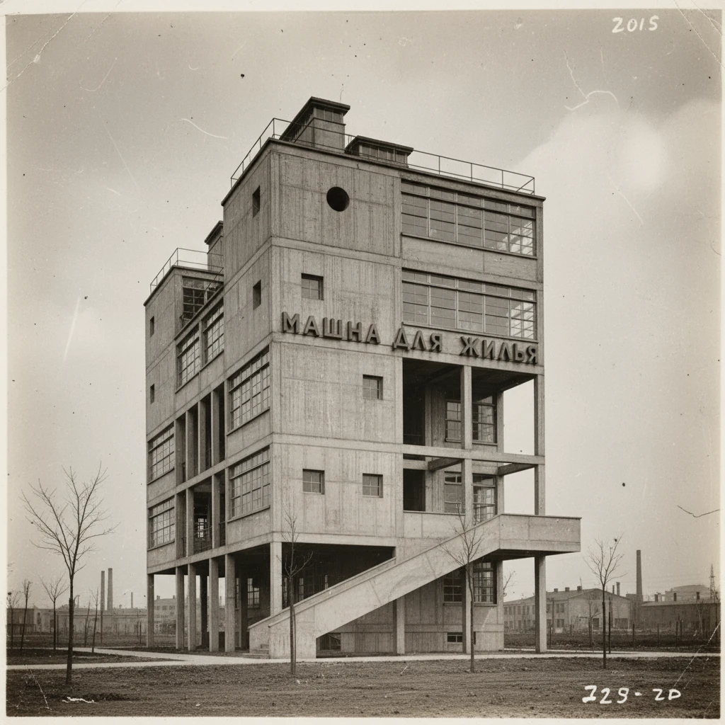 "Машина для жилья" Ле Корбюзье. Стиль конструктивизм 

Архивное фото, 1920-е годы

 emoji